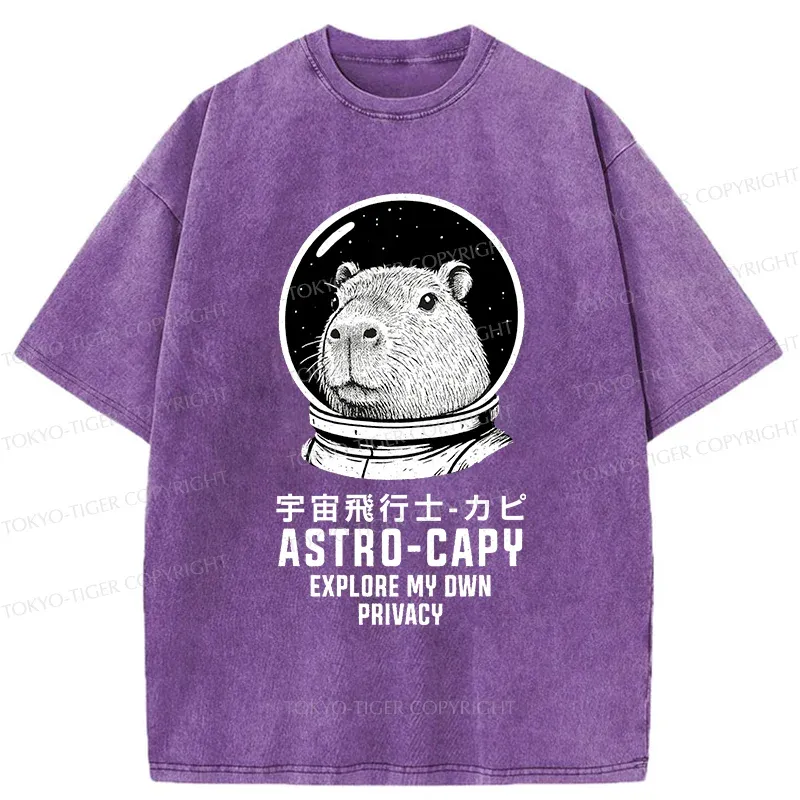 Tokyo-Tiger Astronaut Capybara Washed T-Shirt