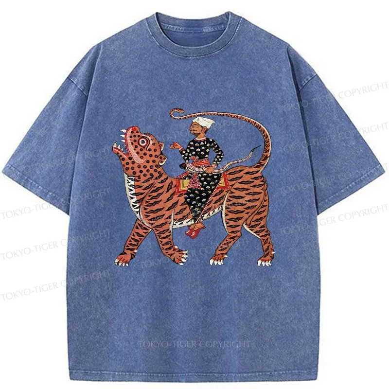 Tokyo-Tiger Man Riding A Tiger Washed T-Shirt