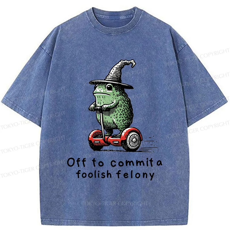 Tokyo-Tiger Japan Frog Riding A Balance Scooter Washed T-Shirt