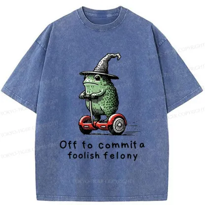 Tokyo-Tiger Japan Frog Riding A Balance Scooter Washed T-Shirt