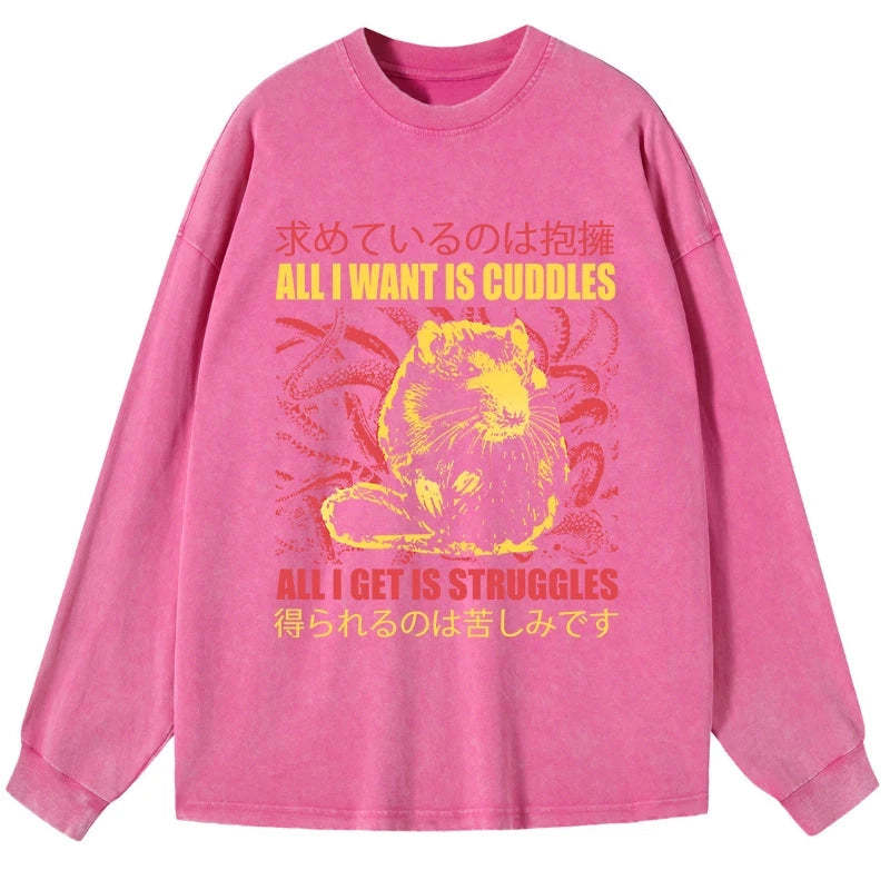 Tokyo-Tiger All I Want Is Cuddles Washed Long Sleeve T-Shirt Sale