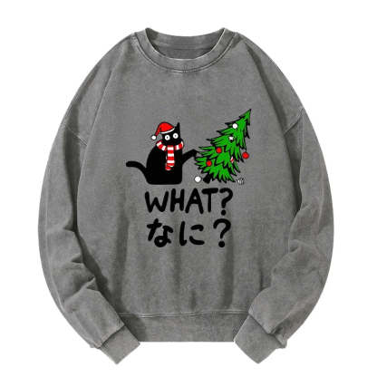 Tokyo-Tiger Naughty Cat Christmas Washed Sweatshirt