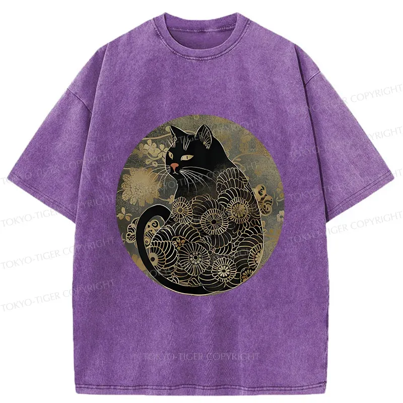 Tokyo-Tiger Vintage Art Cat Washed T-Shirt