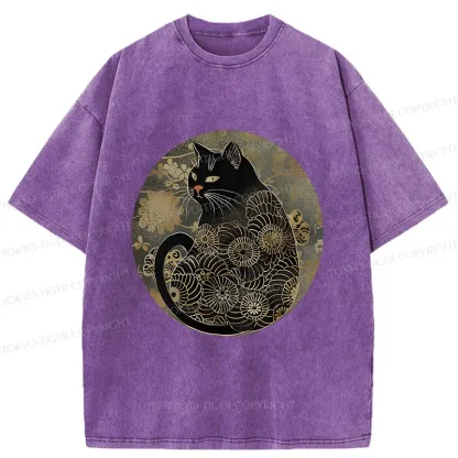 Tokyo-Tiger Vintage Art Cat Washed T-Shirt