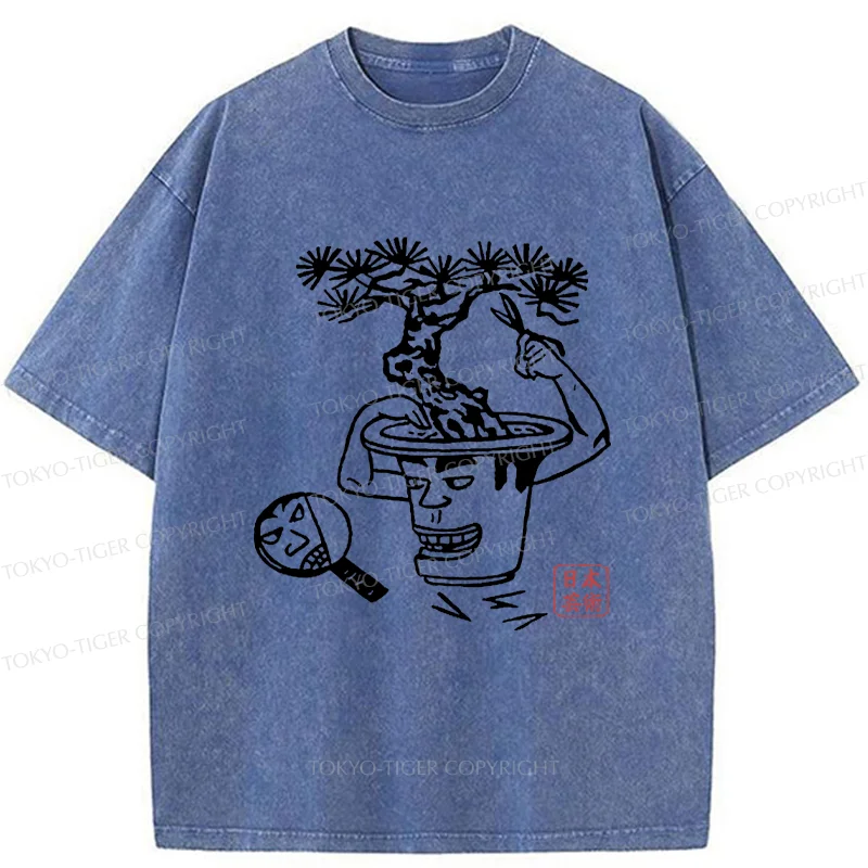 Tokyo-Tiger Potted Plant Funny Washed T-Shirt