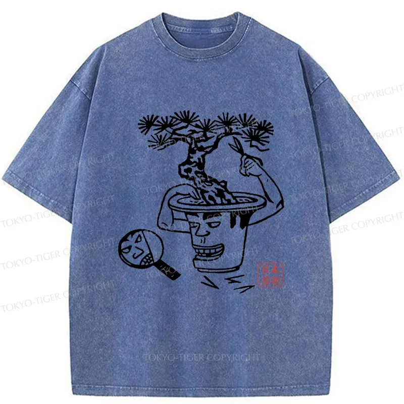 Tokyo-Tiger Potted Plant Funny Washed T-Shirt