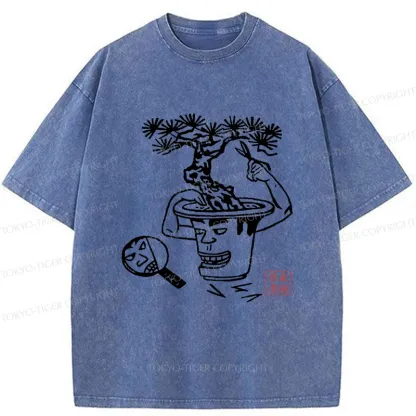 Tokyo-Tiger Potted Plant Funny Washed T-Shirt
