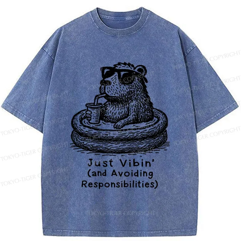 Tokyo-Tiger Capybara On A Bathing Vacation Washed T-Shirt