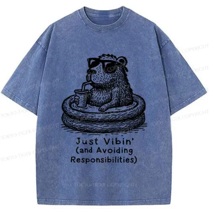 Tokyo-Tiger Capybara On A Bathing Vacation Washed T-Shirt