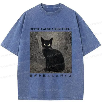 Tokyo-Tiger Cat Lurking In The Dark Washed T-Shirt