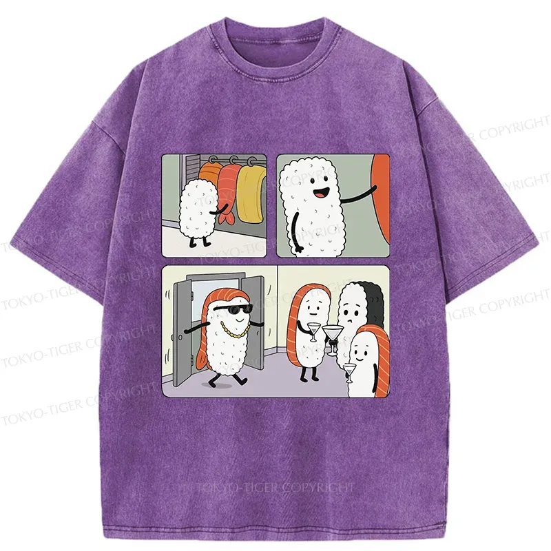 Tokyo-Tiger Sushi At The Party Washed T-Shirt