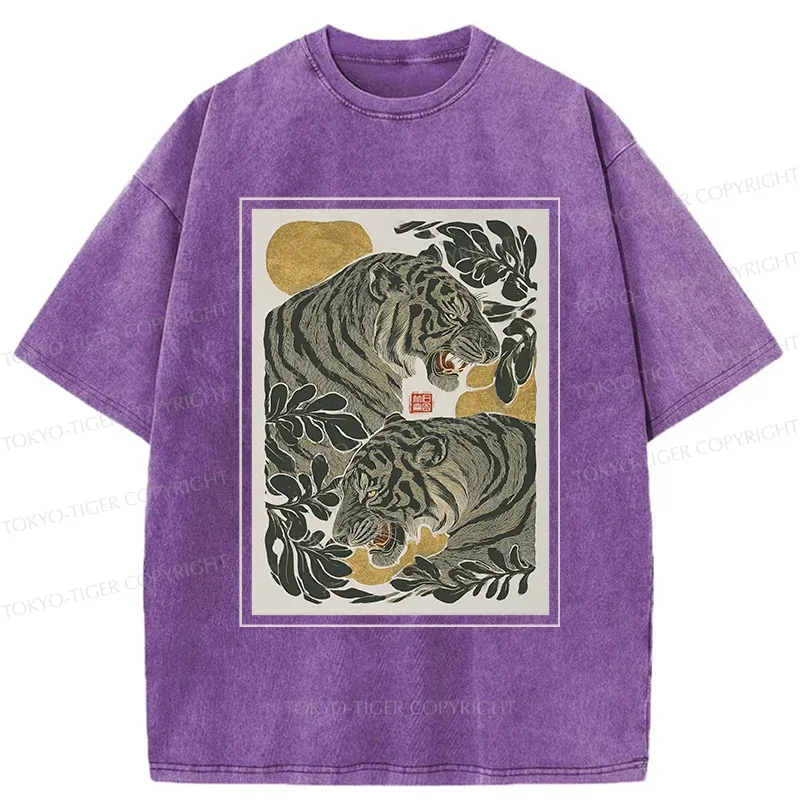 Tokyo-Tiger Woodcut Tiger Washed T-Shirt