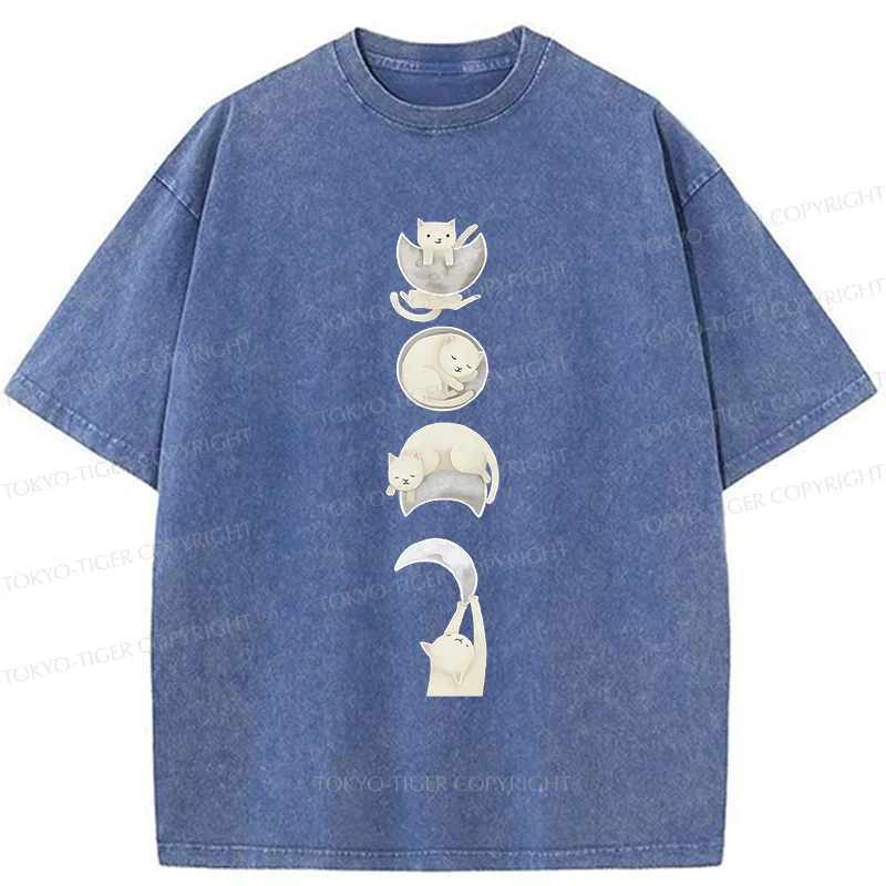 Tokyo-Tiger Cat And Moon Washed T-Shirt