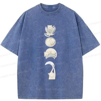 Tokyo-Tiger Cat And Moon Washed T-Shirt