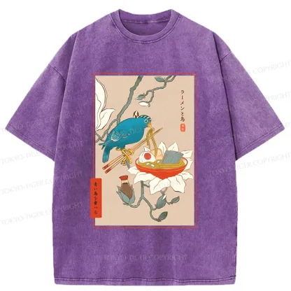Tokyo-Tiger Bird Eating Ramen Washed T-Shirt