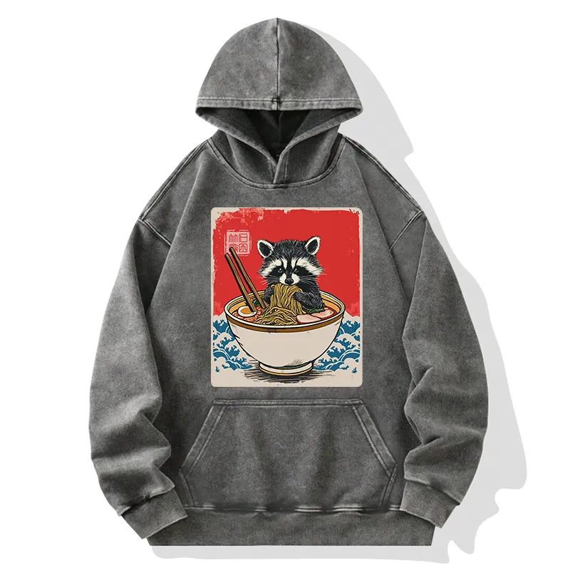 Tokyo-Tiger Ramen Lover Raccoon Washed Hoodie