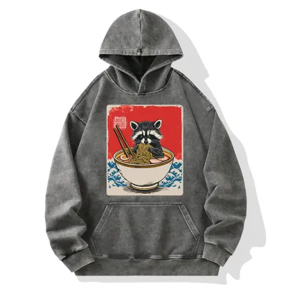 Tokyo-Tiger Ramen Lover Raccoon  Washed Hoodie