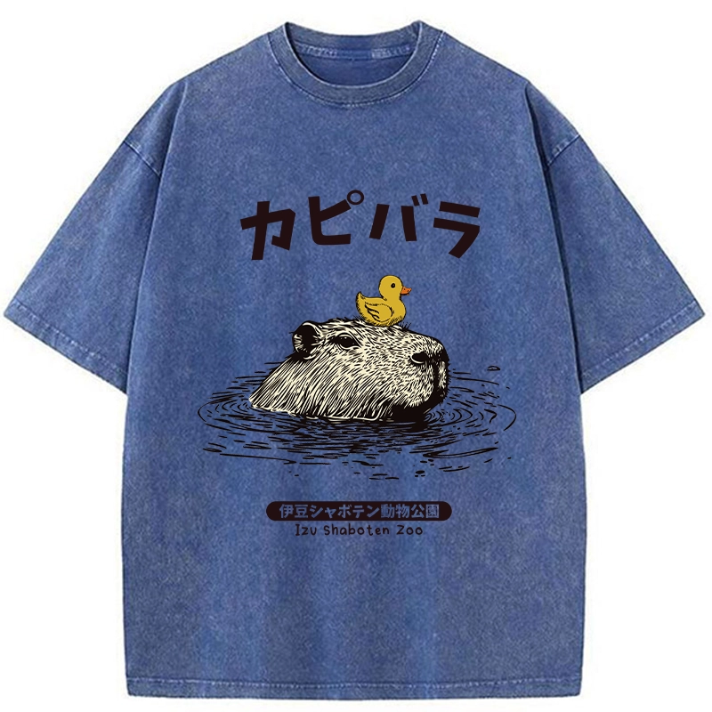Tokyo-Tiger Relaxed Hot Spring Capybara Washed T-Shirt