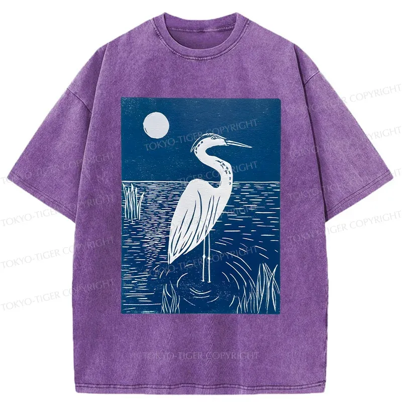Tokyo-Tiger Woodcut Crested Lbis Washed T-Shirt