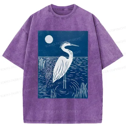 Tokyo-Tiger Woodcut Crested Lbis Washed T-Shirt