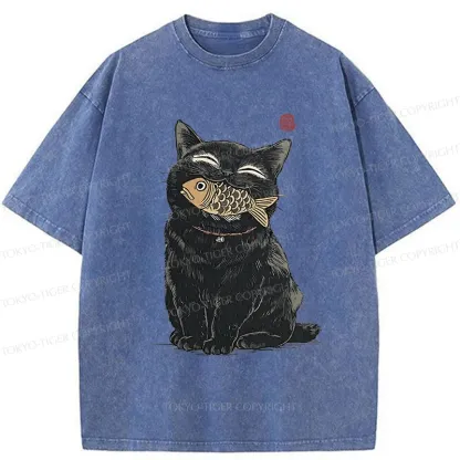 Tokyo-Tiger Happy Black Cat Washed T-Shirt