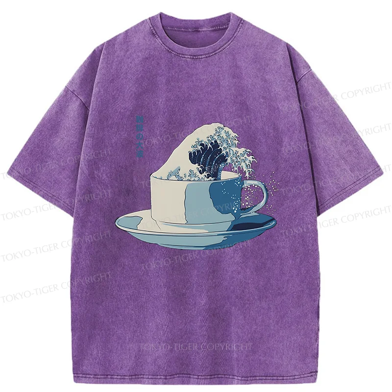 Tokyo-Tiger Retro Teacup Wave Washed T-Shirt