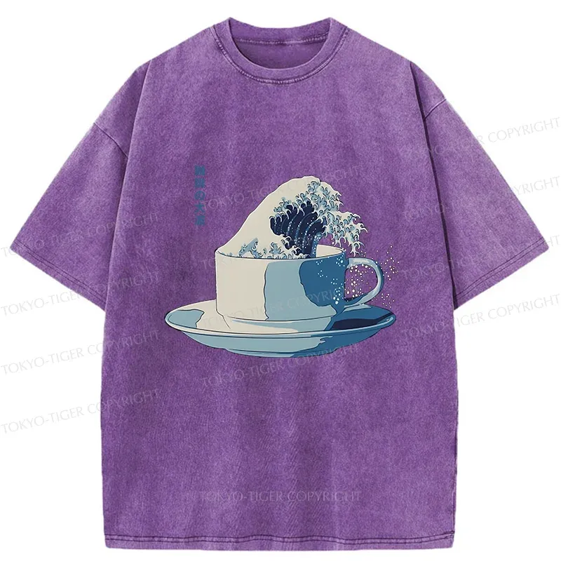 Tokyo-Tiger Retro Teacup Wave Washed T-Shirt