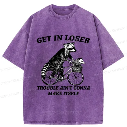 Tokyo-Tiger Raccoon On A Bicycle Washed T-Shirt
