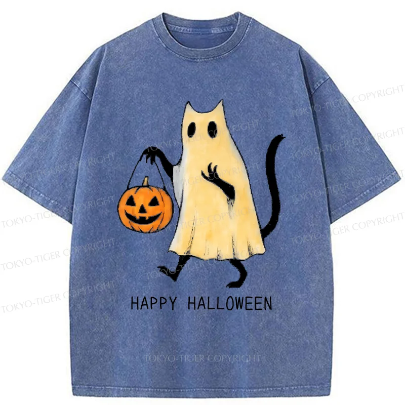 Tokyo-Tiger Halloween Cat Soul Washed T-Shirt