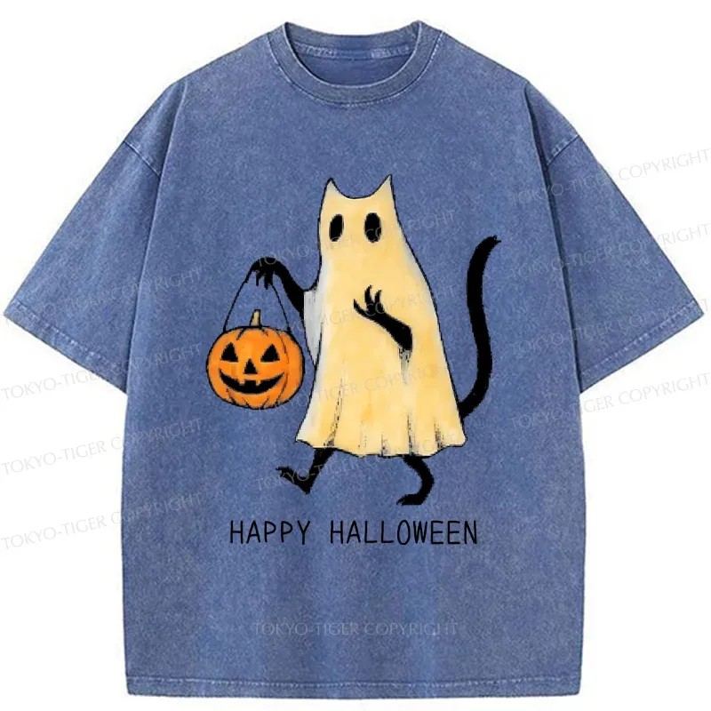 Tokyo-Tiger Halloween Cat Soul Washed T-Shirt