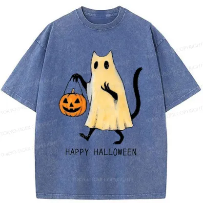 Tokyo-Tiger Halloween Cat Soul Washed T-Shirt