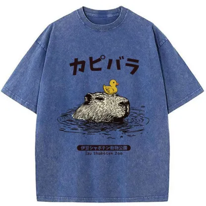 Tokyo-Tiger Relaxed Hot Spring Capybara Washed T-Shirt