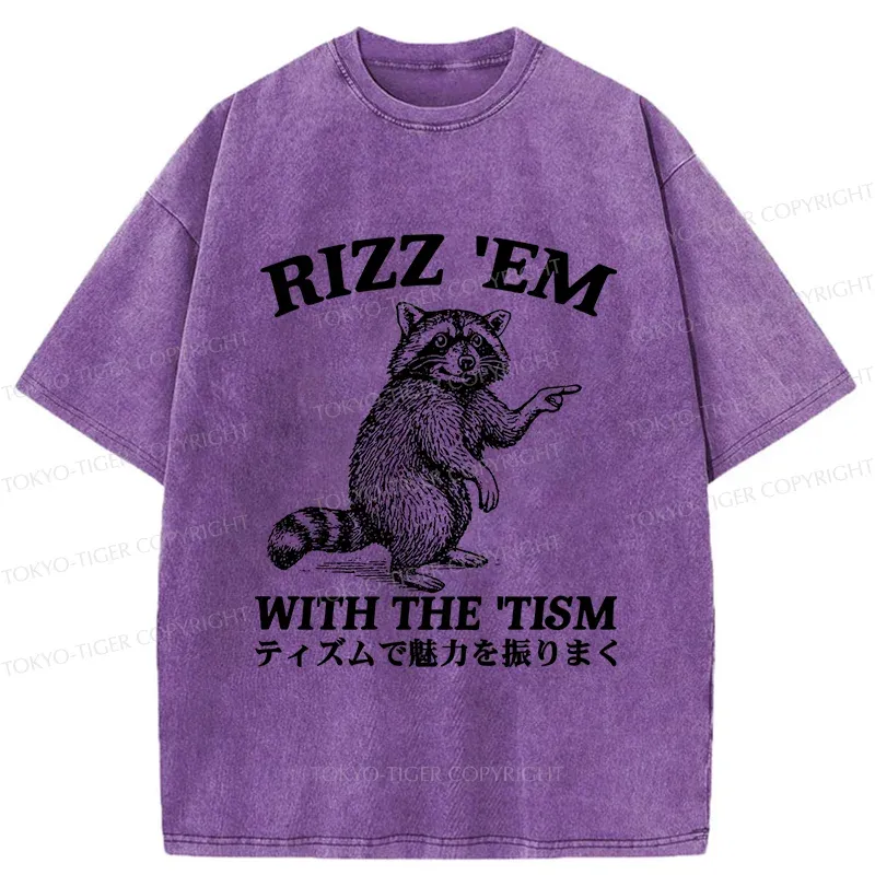 Tokyo-Tiger Funny Raccoon Charm Washed T-Shirt