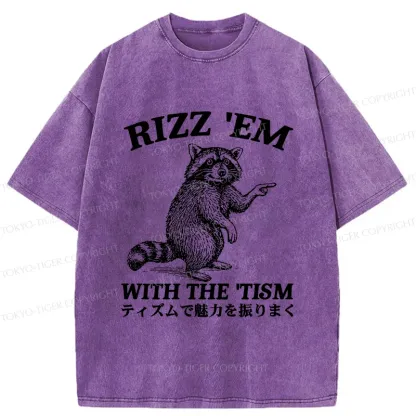 Tokyo-Tiger Funny Raccoon Charm Washed T-Shirt