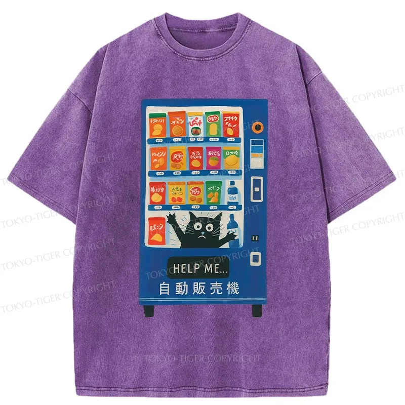 Tokyo-Tiger Cat Trapped In A Vending Machine Washed T-Shirt Sale