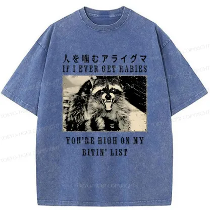 Tokyo-Tiger Raccoon Biting People Washed T-Shirt