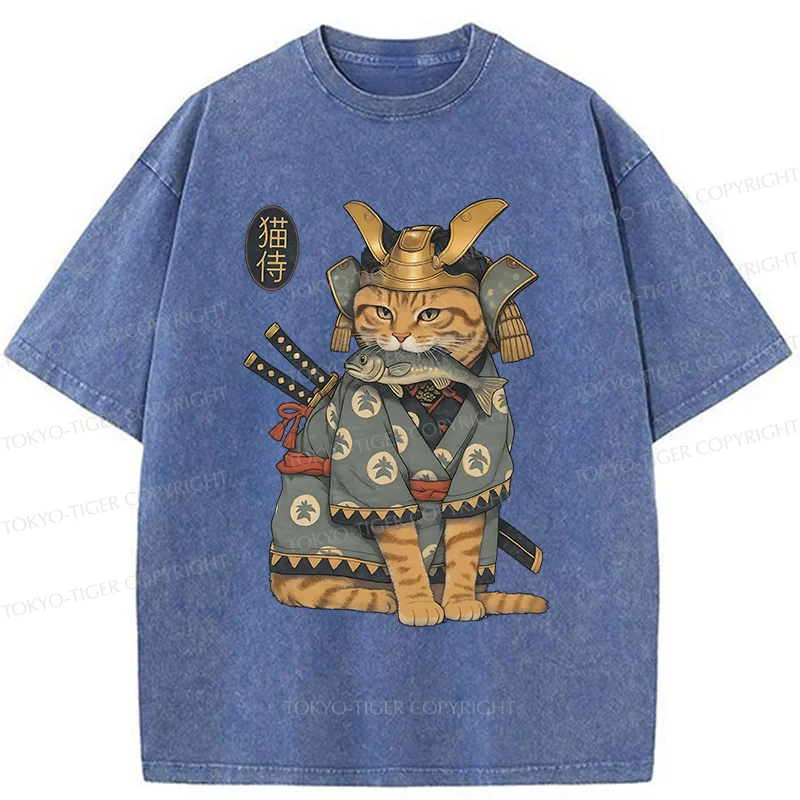 Tokyo-Tiger Cat Japanese General Washed T-Shirt