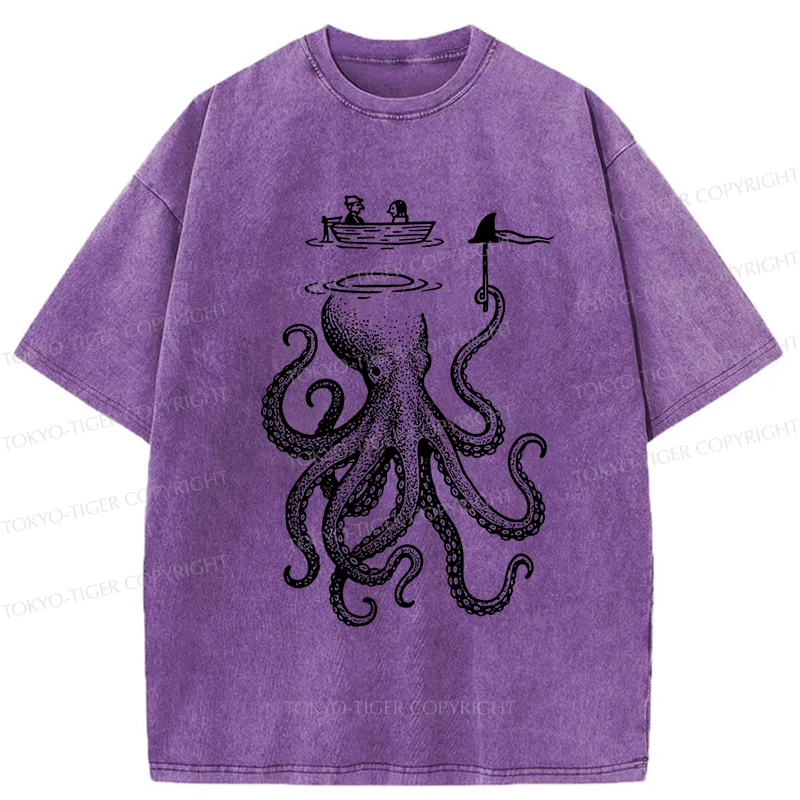 Tokyo-Tiger Octopus Disguised As Shark Washed T-Shirt