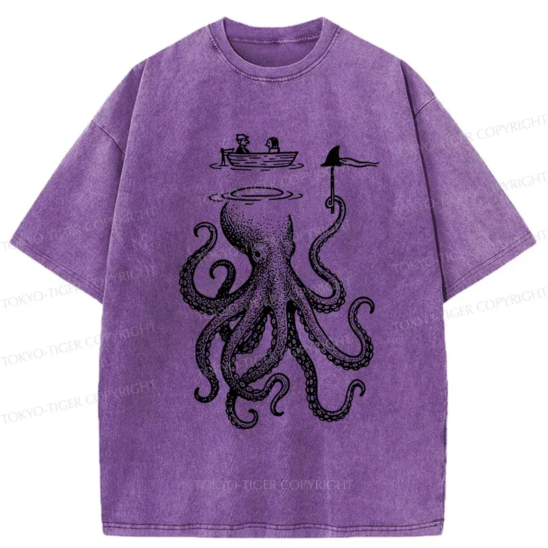 Tokyo-Tiger Octopus Disguised As Shark Washed T-Shirt