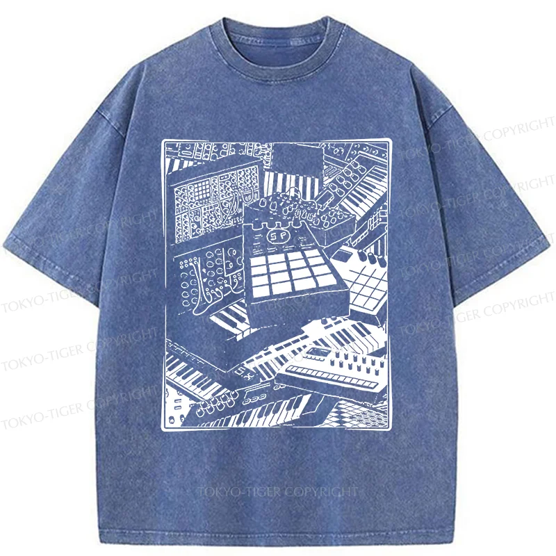 Tokyo-Tiger Retro Synthesizer Washed T-Shirt