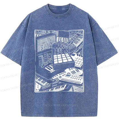 Tokyo-Tiger Retro Synthesizer Washed T-Shirt