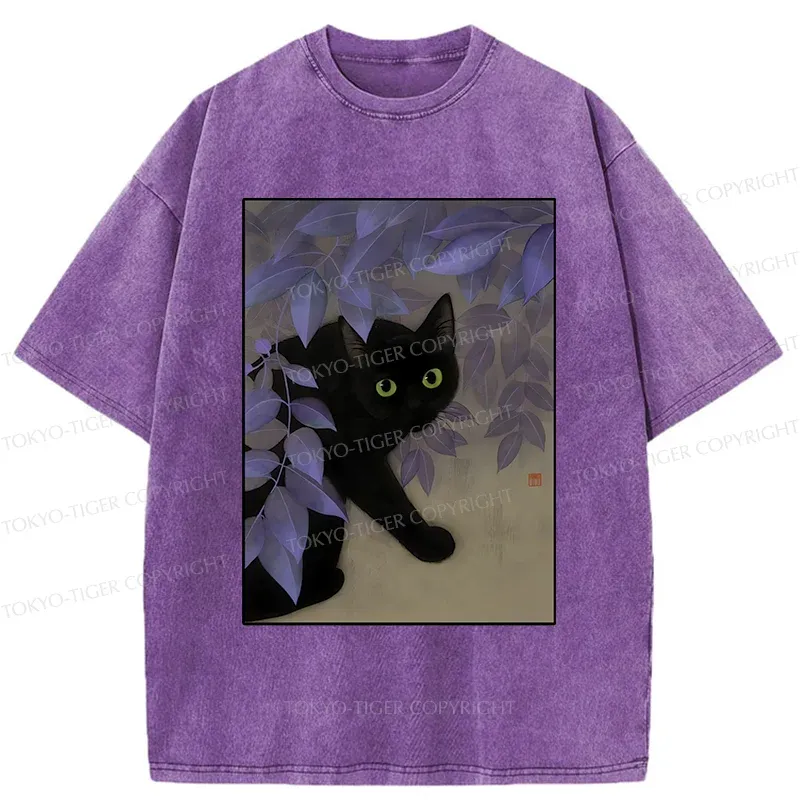 Tokyo-Tiger Cat Under The Flowers Washed T-Shirt