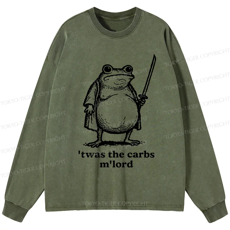 Tokyo-Tiger Funny Fat Samurai Frog Washed Long Sleeve T-Shirt