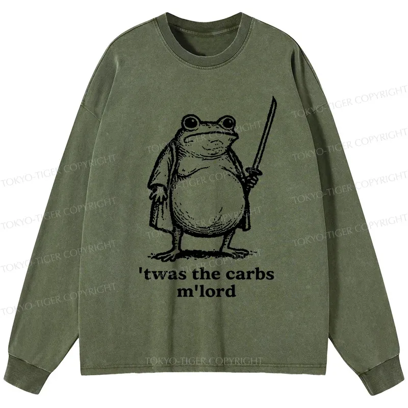Tokyo-Tiger Funny Fat Samurai Frog Washed Long Sleeve T-Shirt