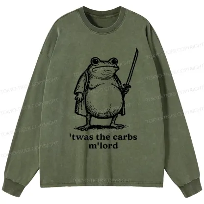 Tokyo-Tiger Funny Fat Samurai Frog Washed Long Sleeve T-Shirt