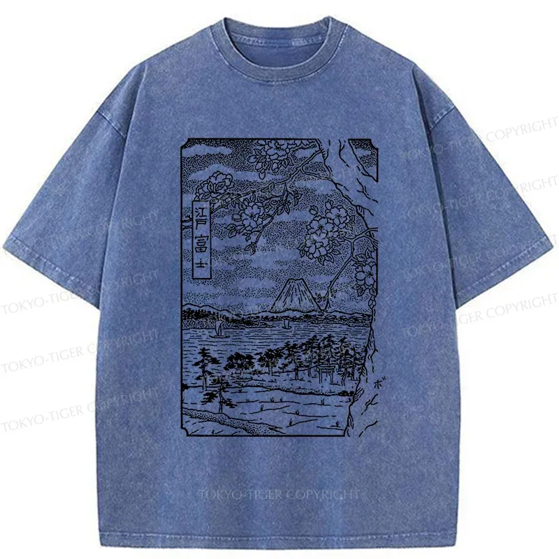 Tokyo-Tiger Retro Sakura Tree Washed T-Shirt Sale