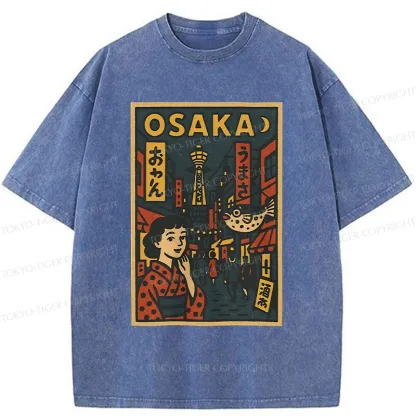 Tokyo-Tiger Osaka Street Scene Washed T-Shirt