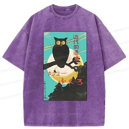 Tokyo-Tiger Owl In The Moonlight Washed T-Shirt