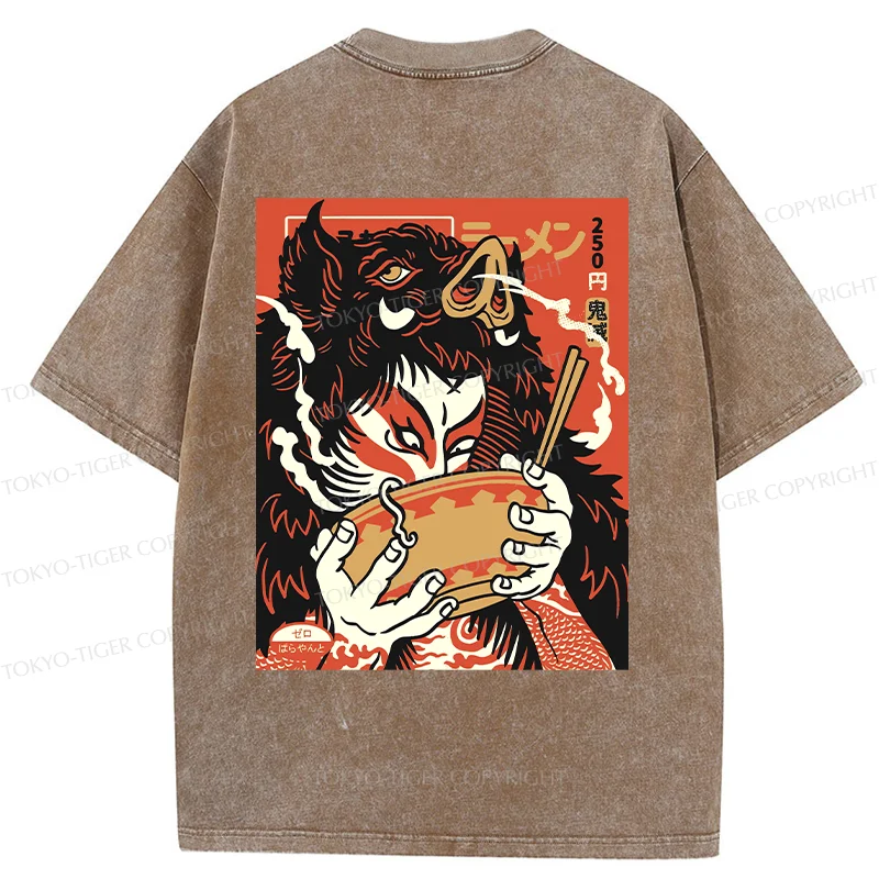 Tokyo-Tiger Savage Eating Back Washed T-Shirt