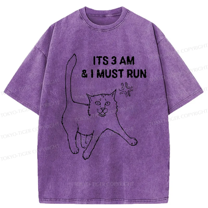 Tokyo-Tiger Cat Going For A Night Run Washed T-Shirt